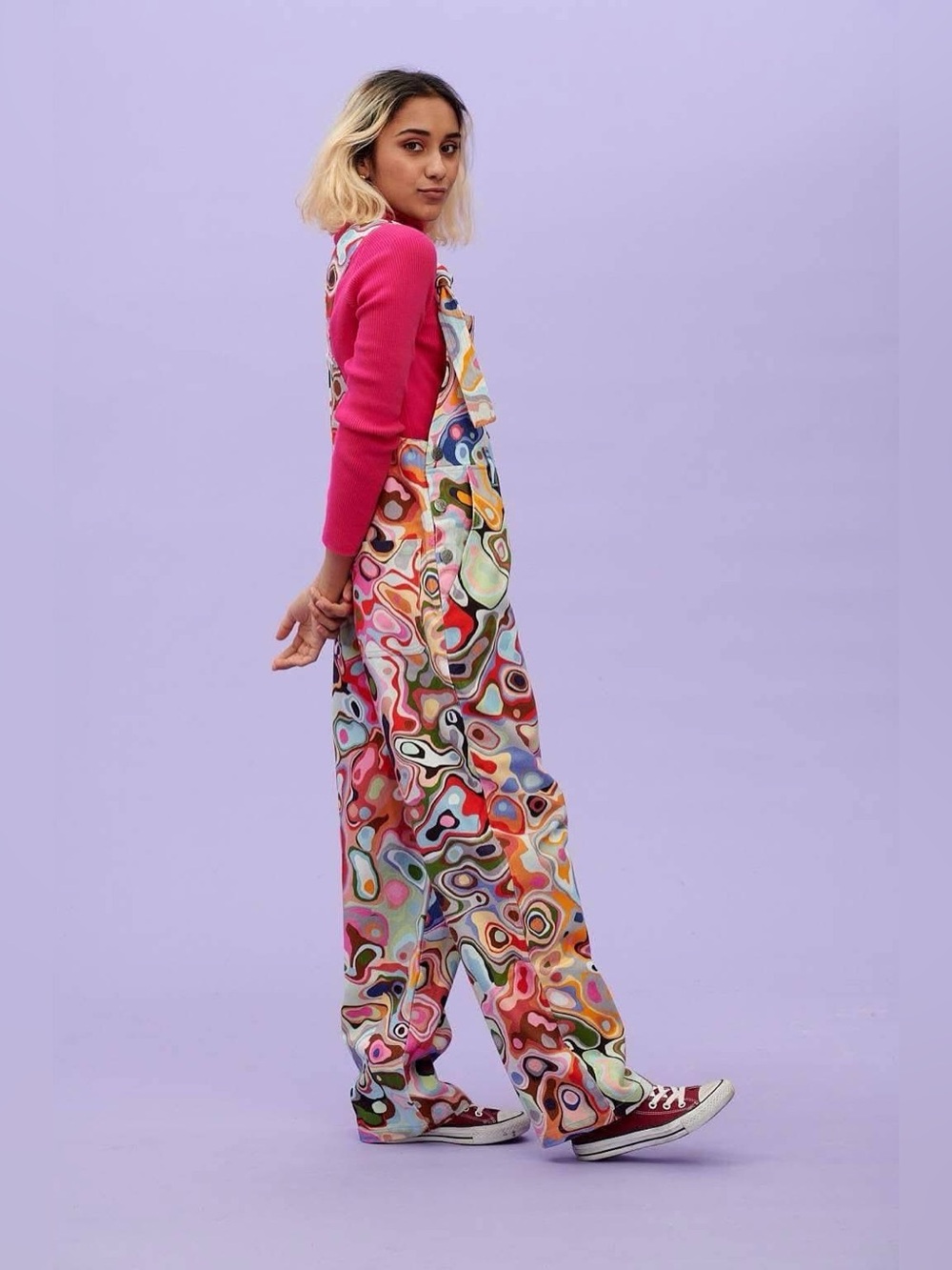 Lucy & Yak Easton Cotton Dungarees with Olivia Rose marbled print